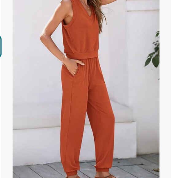 Women's Summer 2 Piece Tracksuit V Neck ORANGE SIZE SMALL NEW WITH TAGS - Picture 3 of 7